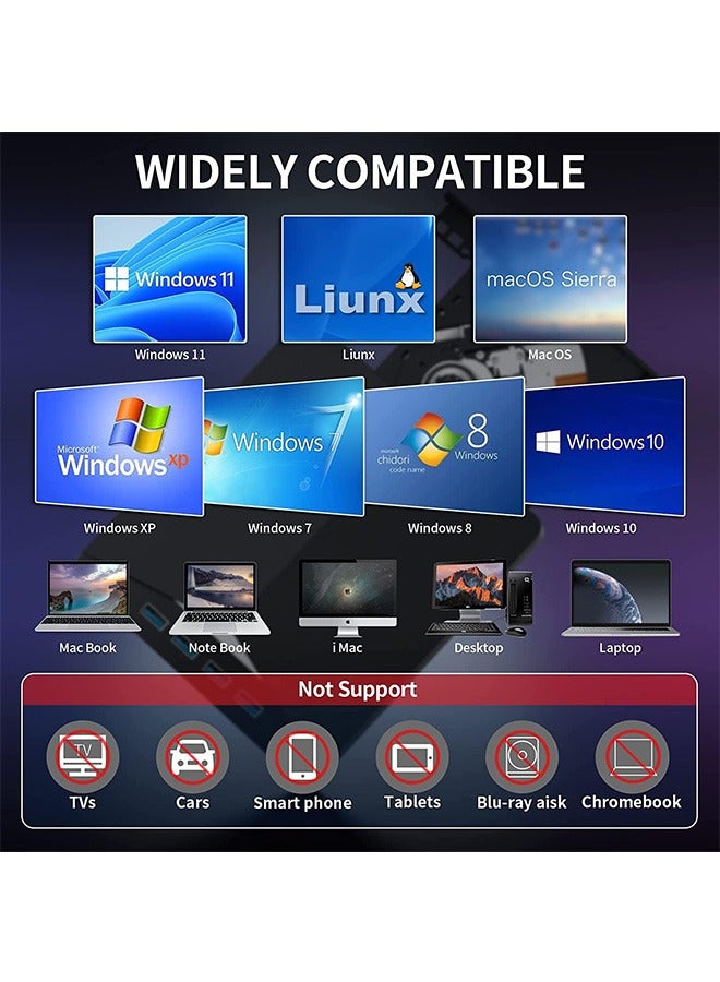 جارلو محرك أقراص CD/DVD خارجي للكمبيوتر المحمول، مشغل DVD 7 في 1 USB 3.0 ناسخ أقراص CD/DVD محمول، محرك أقراص DVD خارجي للكمبيوتر المحمول متوافق مع أجهزة الكمبيوتر المحمول المكتبية التي تعمل بنظام Windows - Image 5