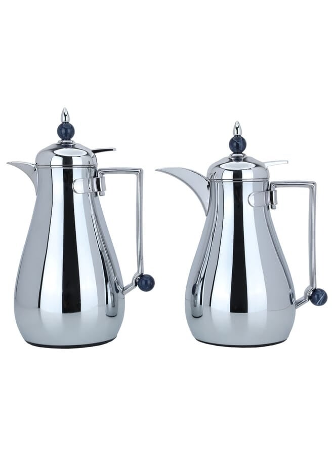 Alsaif Gallery Al Saif Gallery Crystal Thermos Set, 1/0.7 liter, tofaria, thermal glass inner container, steel outer shell - silver - Image 1