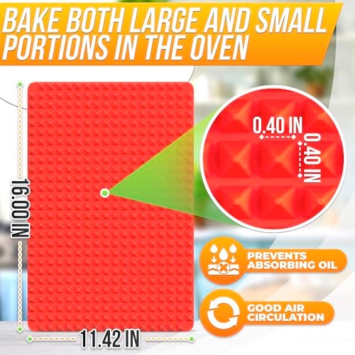 DIMROM Silicone Baking Mat - 16x11.5" Non Stick Silicone Cooking Mat Fat Filtering Red Pyramid Design, for Roasting, BBQ & Pastry Making - Oven and Microwave Bacon Cooker Food Grade, Flexible & Easy-to-Clean - Image 2