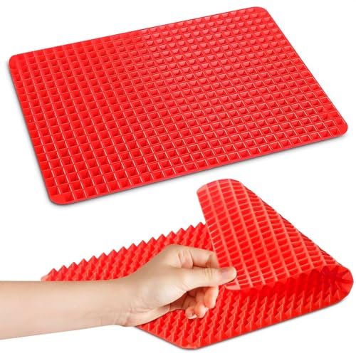 DIMROM Silicone Baking Mat - 16x11.5" Non Stick Silicone Cooking Mat Fat Filtering Red Pyramid Design, for Roasting, BBQ & Pastry Making - Oven and Microwave Bacon Cooker Food Grade, Flexible & Easy-to-Clean - Image 1