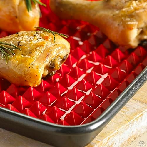 DIMROM Silicone Baking Mat - 16x11.5" Non Stick Silicone Cooking Mat Fat Filtering Red Pyramid Design, for Roasting, BBQ & Pastry Making - Oven and Microwave Bacon Cooker Food Grade, Flexible & Easy-to-Clean - Image 5