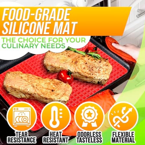 DIMROM Silicone Baking Mat - 16x11.5" Non Stick Silicone Cooking Mat Fat Filtering Red Pyramid Design, for Roasting, BBQ & Pastry Making - Oven and Microwave Bacon Cooker Food Grade, Flexible & Easy-to-Clean - Image 4