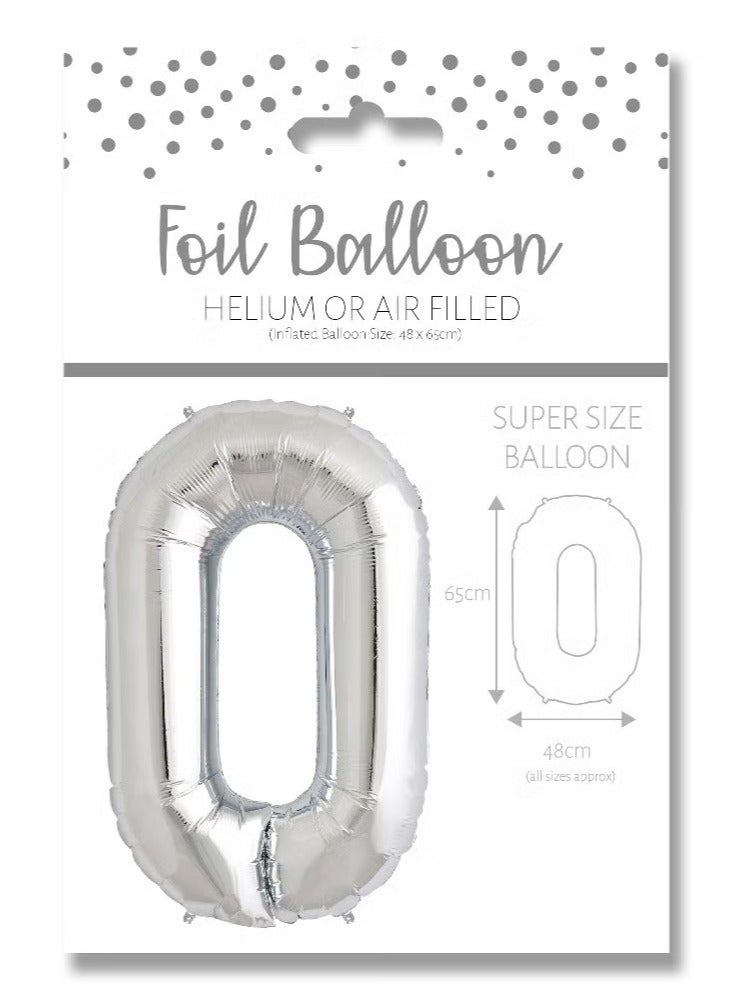 Number 0 Silver Foil Balloon 65cm - Perfect for Celebrations Like Birthdays and Decor.
