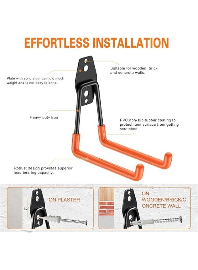 هوكور 4 قطع من خطافات المرآب شديدة التحمل من هوكور، خطافات تخزين المراب من الستيل متعددة الاستخدامات، شماعات ومنظم كراج يثبت على الحائط لتنظيم ادوات الحديقة والسلالم والاغراض الكبيرة والدراجات والحبال - Image 3