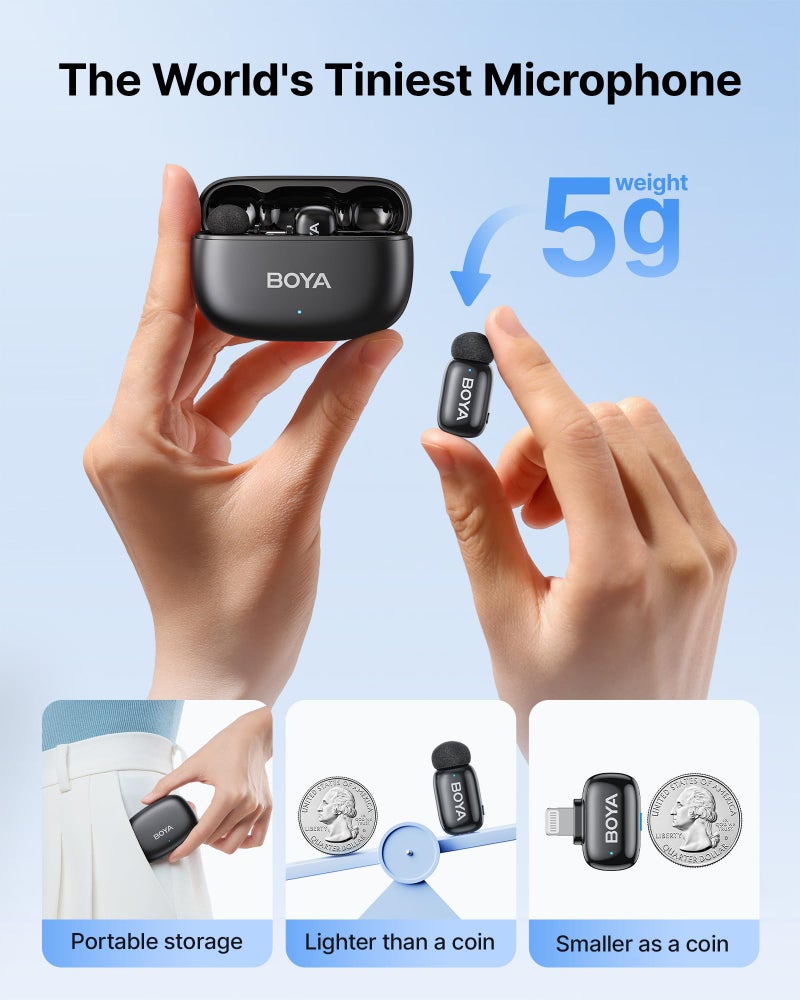 BOYA mini 2 Wireless Microphone for iPhone with MFi Certified, AI Noise Cancellation, App Control, 48k Hz/24 Bit, 30H Battery Life with Charging Case,Lapel Microphone Wireless for Video Recording Vlog - Image 2