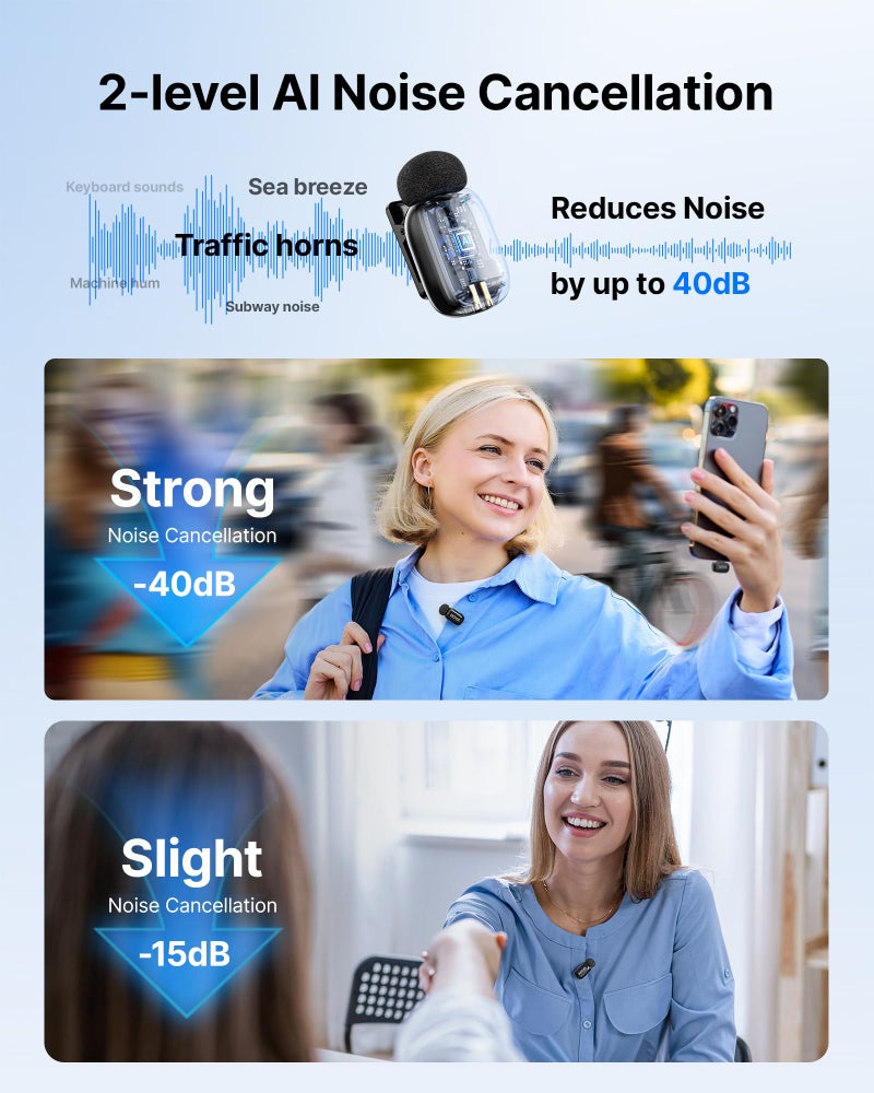 BOYA mini 2 Wireless Microphone for iPhone with MFi Certified, AI Noise Cancellation, App Control, 48k Hz/24 Bit, 30H Battery Life with Charging Case,Lapel Microphone Wireless for Video Recording Vlog - Image 4