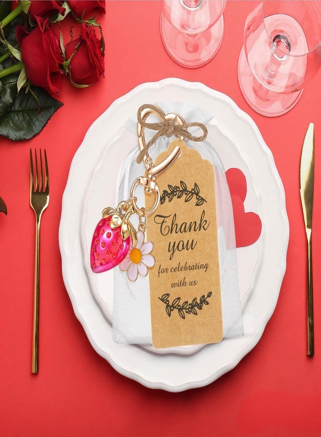 Ecation 20 Set Strawberry Keychain Party Favor Gift Set for Women Cute Key Chain Bag Charm Accessories with Thank You Card Organza Bag for Guests Baby Shower Party Favor Gift Wedding(Red Strawberry) - Image 5