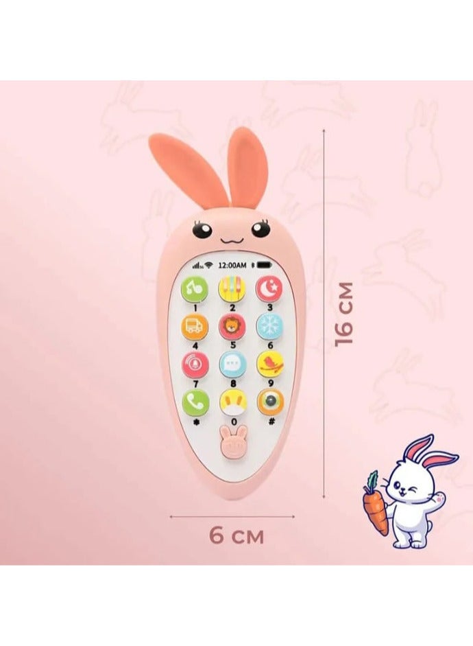 Baby Music Phone Toy with Simulation Teether Phone Baby Rabbit Design Early Educational Toy (Baby Pink) - Image 4
