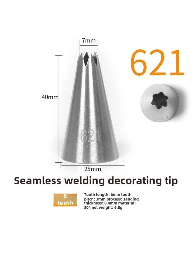 304 Stainless Steel Pastry Nozzle 6-tooth Belt Number Seamless Welding Cream Nozzle Large Cake Decorating Tool-Specifications:621  - Image 1