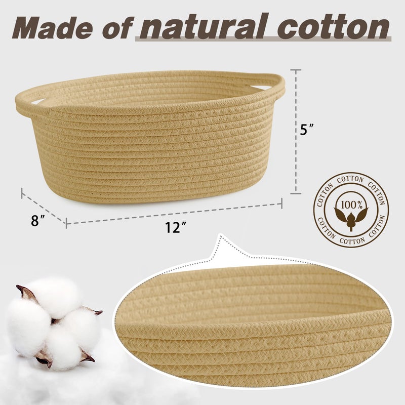 Pro Goleem Small Woven Basket with Gift Bags and Ribbons Durable Baskets for Gifts Empty Small Rope Basket for Storage 12"X 8" X 5" Baby Toy Basket with Handles, Khaki - Image 3