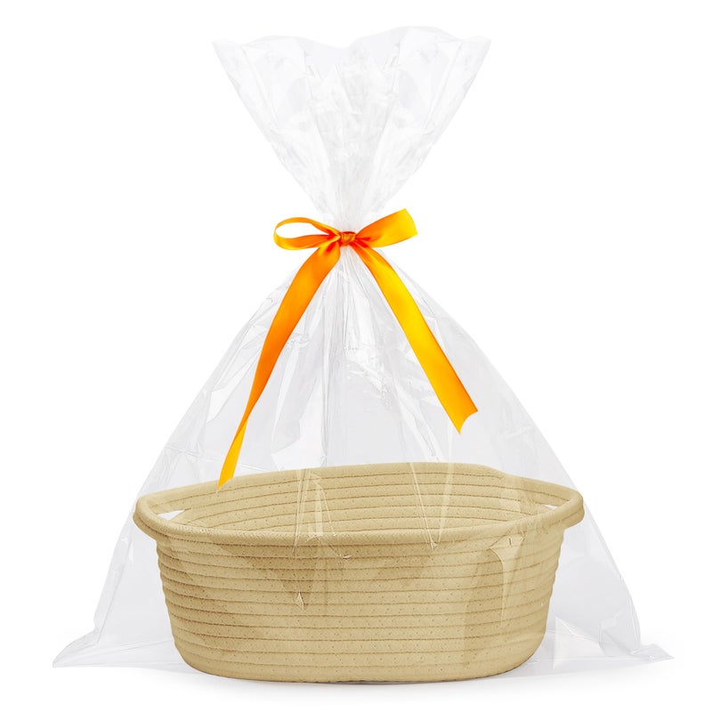 Pro Goleem Small Woven Basket with Gift Bags and Ribbons Durable Baskets for Gifts Empty Small Rope Basket for Storage 12"X 8" X 5" Baby Toy Basket with Handles, Khaki - Image 1