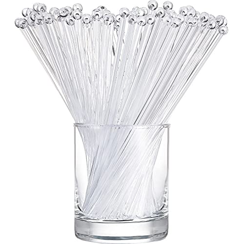 Honoson 100 Pieces Swizzle Sticks Ball Head Stirrer Disposable Plastic Round Top Crystal Bar Swizzle Sticks Cocktail Coffee Drink Stirrers for Party Wedding Supplies
