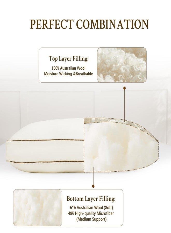 YOUR MOON Natural Wool Pillow Standard Size, Medium Support Bed Pillows for Sleeping, Premium Australian Wool Filling with 100% Cotton Cover, Down Alternative Pillows (Off White) - Image 3