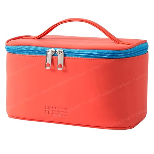 FunBlast Cosmetic Bags for Women - Women Makeup Travel Organizer Toiletry Kit Bag with Handle, Bathroom Bag, Shaving Kit Bag, Cosmetics, Make up Accessories Vanity Bag for Womens (Red) - Image 1