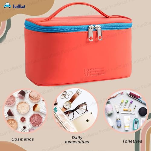 FunBlast Cosmetic Bags for Women - Women Makeup Travel Organizer Toiletry Kit Bag with Handle, Bathroom Bag, Shaving Kit Bag, Cosmetics, Make up Accessories Vanity Bag for Womens (Red) - Image 2