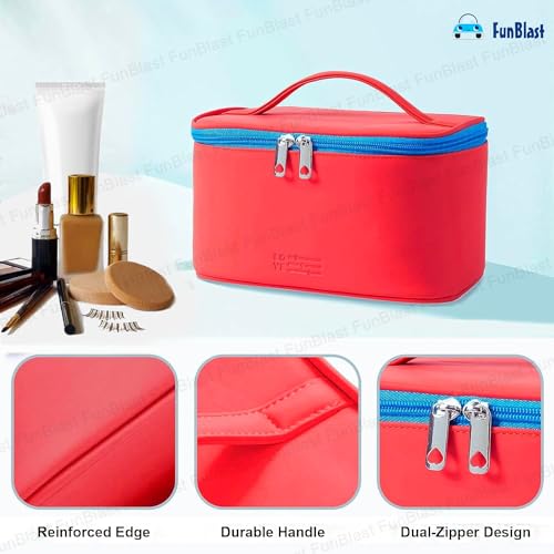 FunBlast Cosmetic Bags for Women - Women Makeup Travel Organizer Toiletry Kit Bag with Handle, Bathroom Bag, Shaving Kit Bag, Cosmetics, Make up Accessories Vanity Bag for Womens (Red) - Image 5