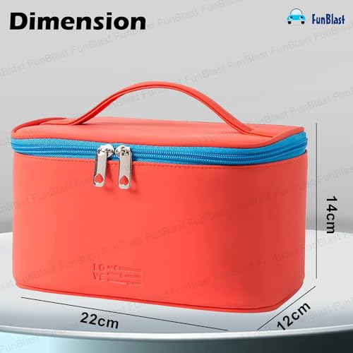 FunBlast Cosmetic Bags for Women - Women Makeup Travel Organizer Toiletry Kit Bag with Handle, Bathroom Bag, Shaving Kit Bag, Cosmetics, Make up Accessories Vanity Bag for Womens (Red) - Image 3