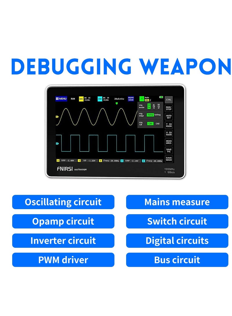 Handheld 1013D Oscilloscope - 2 Channels, 100MHz Bandwidth, 1GSa/s Sampling Rate, 7" TFT LCD Touchscreen for Easy Operation and Clear Display.  - Image 4