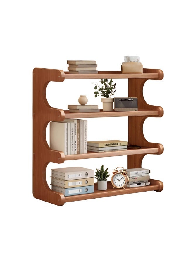 Sinyin 4 Tier Wooden Bookshelf Desktop Storage Shelf Modern Bookcase Display Rack Organizer for Living Room Bedroom Office Study Room Home Furniture Brown - Image 1