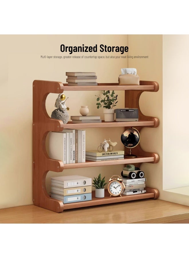 Sinyin 4 Tier Wooden Bookshelf Desktop Storage Shelf Modern Bookcase Display Rack Organizer for Living Room Bedroom Office Study Room Home Furniture Brown - Image 3