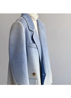 Ladies Double-Faced Wool Gradient Blue White Coat Picture color