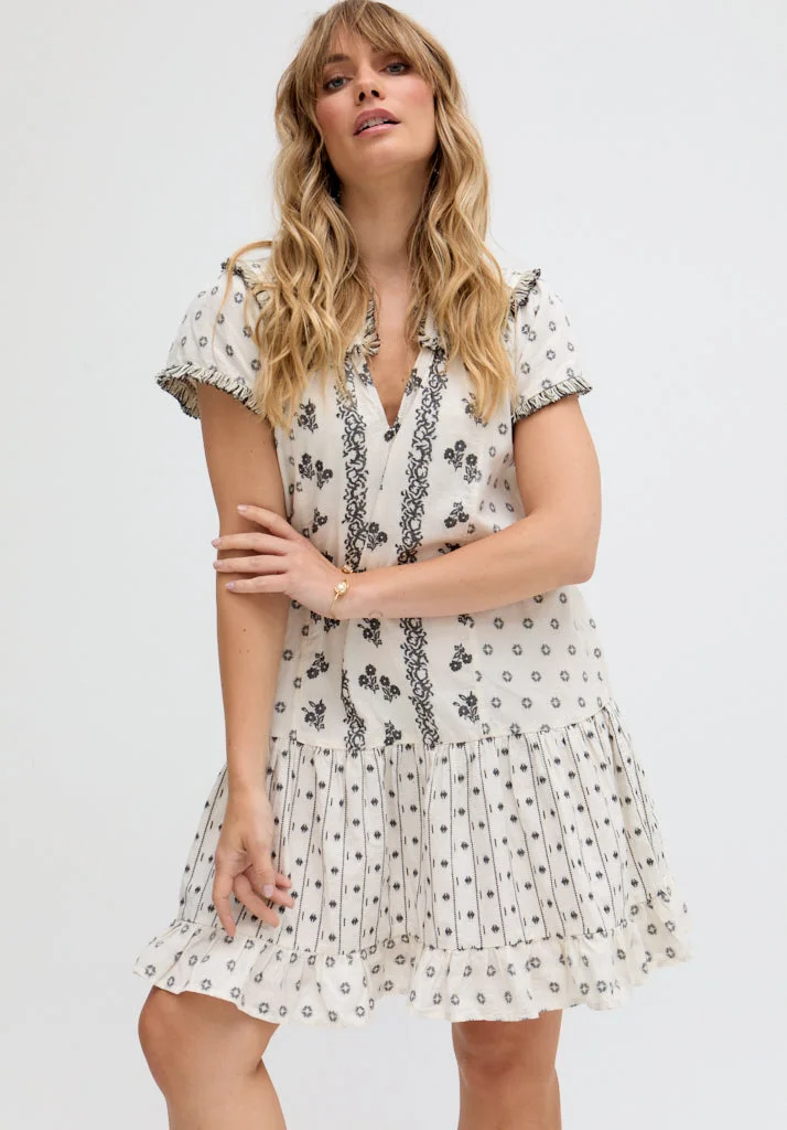 رافاي Jemilla Split Neck Jacquard Mini Dress In Cream