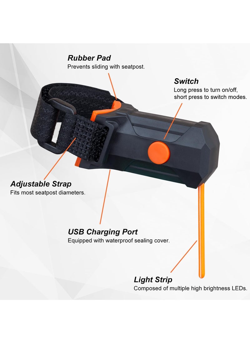 Bike Tail Light, USB Rechargeable, LED Bike Rear Light, 3 Modes ,Red Flowing Taillight, Water Resistant, Cycling Rear Light for Any Type of Seatpost (Red Light)