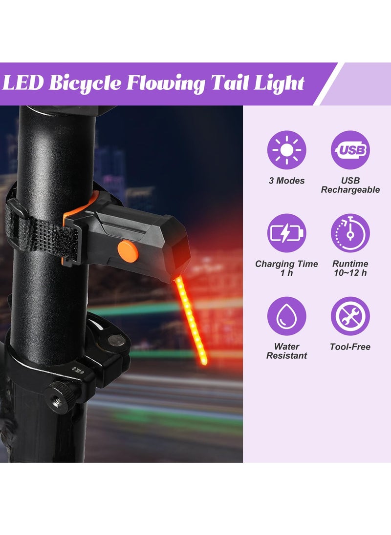 Bike Tail Light, USB Rechargeable, LED Bike Rear Light, 3 Modes ,Red Flowing Taillight, Water Resistant, Cycling Rear Light for Any Type of Seatpost (Red Light)