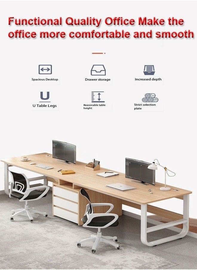 Multifunction Modern Design 2-Person Double-Seat Study Table Home Office Laptop Computer Desk Writing Workstation Desk with Storage Drawers for Bedroom Living Room Offices 240x48x73 cm