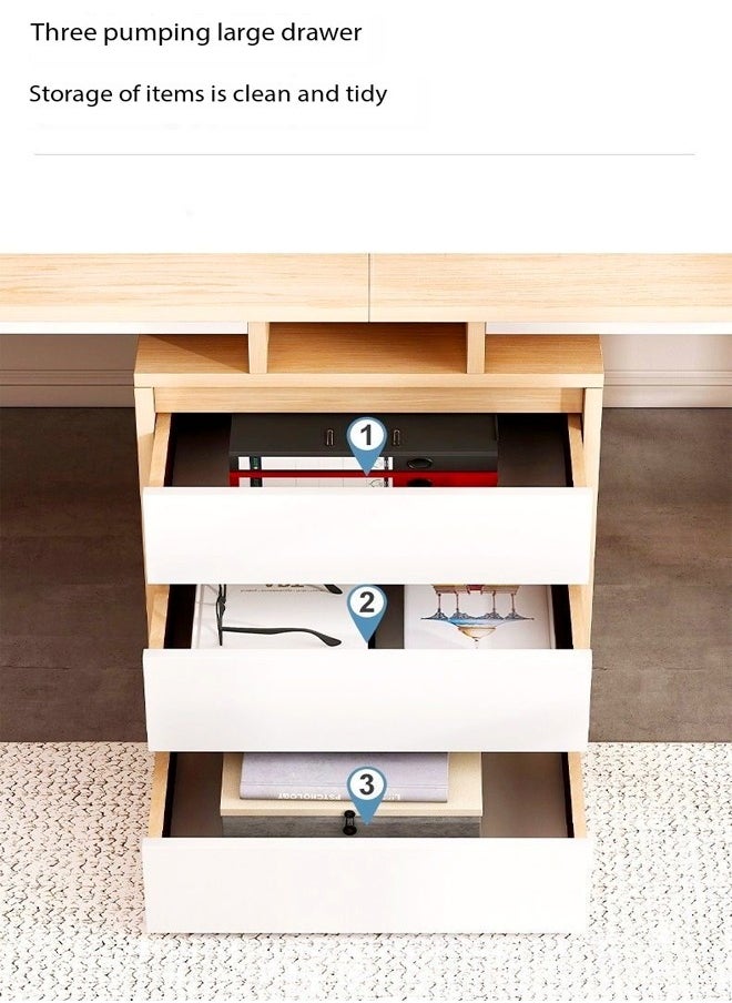 Multifunction Modern Design 2-Person Double-Seat Study Table Home Office Laptop Computer Desk Writing Workstation Desk with Storage Drawers for Bedroom Living Room Offices 240x48x73 cm