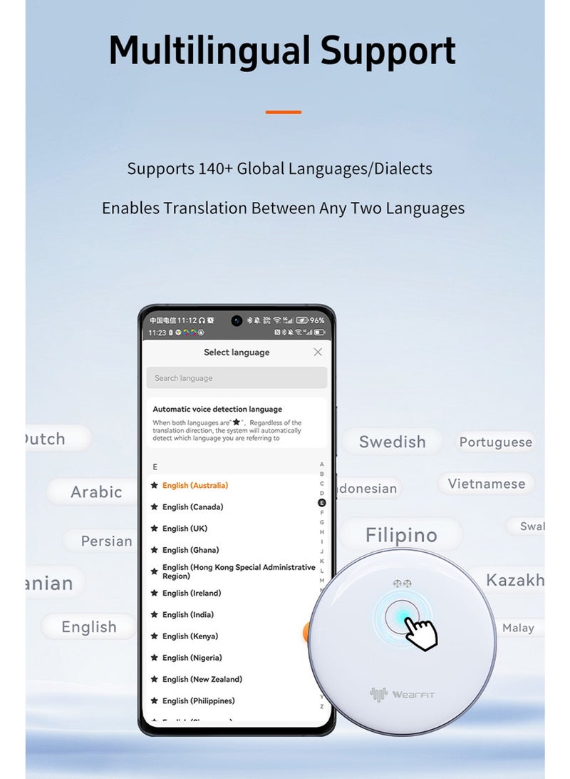 AI102 Portable AI Voice Translator 136 Languages, Bluetooth 5.4 Real-Time Translation Device with Simultaneous Interpretation & Recording, 6 Days Battery Life, Fast Charging - Image 3