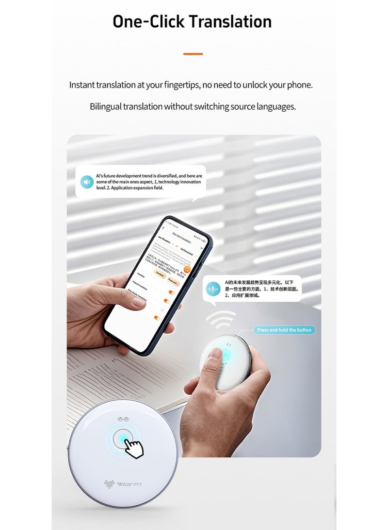 AI102 Portable AI Voice Translator 136 Languages, Bluetooth 5.4 Real-Time Translation Device with Simultaneous Interpretation & Recording, 6 Days Battery Life, Fast Charging - Image 5