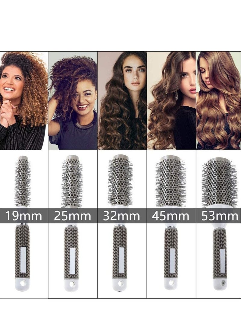 Captaintech Round Hair Brush Curled Ceramic Styling, Barrel Hairdressing Salon Curling Tool Set 19mm 25mm 32mm 45mm 53mm of 5 - Image 2