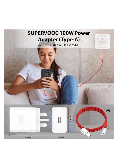 100W Supervooc Warp Charger Power Adapter for Oppo Reno 12/11/10/9/8 A79/A78/A77/A58/A57/A56/A55 and Realme Smart Phone, Fast Wall Charger Adapter with 3ft USB C Cable