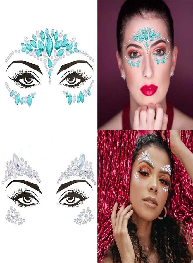 Aularso Rhinestone Face Gems Mermaid Face Jewels Rave Party Crystal Body Eyes Jewel Temporary Halloween Face Stickers for Women and Girls 2PCS - Image 1