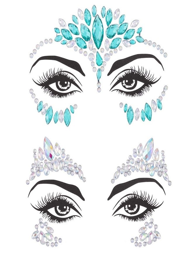 Aularso Rhinestone Face Gems Mermaid Face Jewels Rave Party Crystal Body Eyes Jewel Temporary Halloween Face Stickers for Women and Girls 2PCS - Image 2