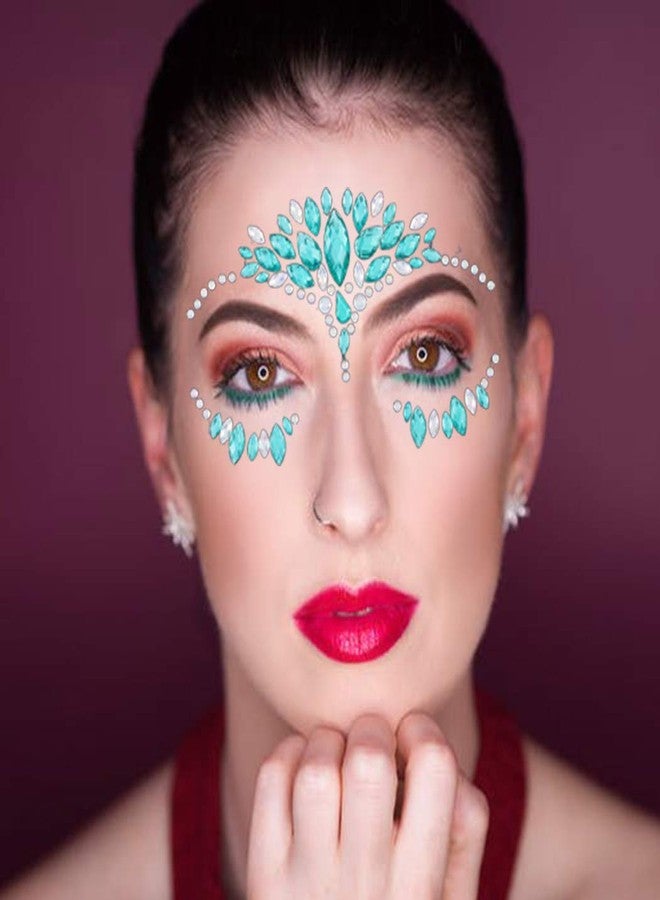 Aularso Rhinestone Face Gems Mermaid Face Jewels Rave Party Crystal Body Eyes Jewel Temporary Halloween Face Stickers for Women and Girls 2PCS - Image 3