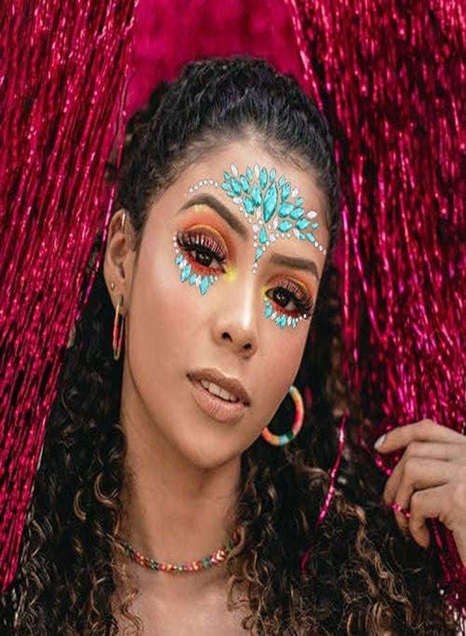 Aularso Rhinestone Face Gems Mermaid Face Jewels Rave Party Crystal Body Eyes Jewel Temporary Halloween Face Stickers for Women and Girls 2PCS - Image 4