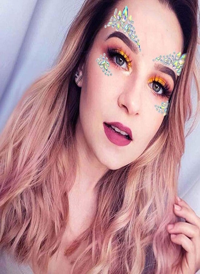 Aularso Rhinestone Face Gems Mermaid Face Jewels Rave Party Crystal Body Eyes Jewel Temporary Halloween Face Stickers for Women and Girls 2PCS - Image 5