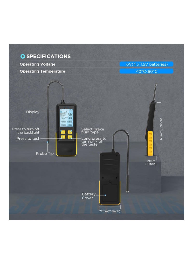 SOLARAE Brake Fluid Tester, Brake Fluid Moisture Detector, Dot3 Dot4 Dot5.1 Tester With 2.8" Backlit Display Audible Alarm for Various Brake Fluid Model, for Most Vehicle(1 Pack) - Image 2