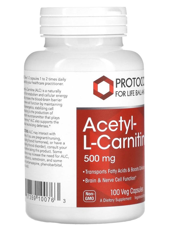 Protocol For Life Balance Acetyl-L-Carnitine 500 mg 100 Veg Capsules  - Image 2