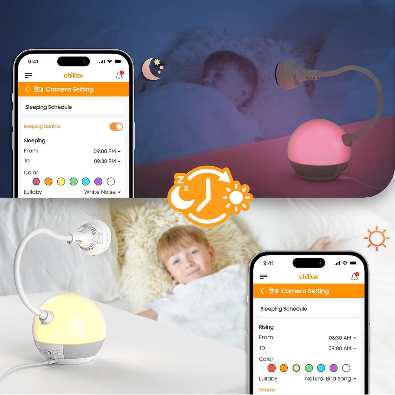 Chillax Baby Monitor Baby Mood Plus5inch 1080p HD Camera WiFi Baby Monitorwith Sleep Trainer  Mood Light SootherFlexible Gooseneck and 360Pan ViewAccessible via Phone App and Nursery Features - Image 4