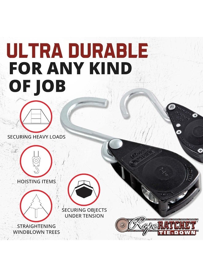 Rope Ratchet 1/4" Heavy-Duty Ratcheting Tie Down Rope Hanger with Hooks - Image 3