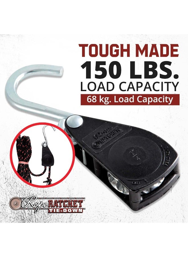 Rope Ratchet 1/4" Heavy-Duty Ratcheting Tie Down Rope Hanger with Hooks - Image 2