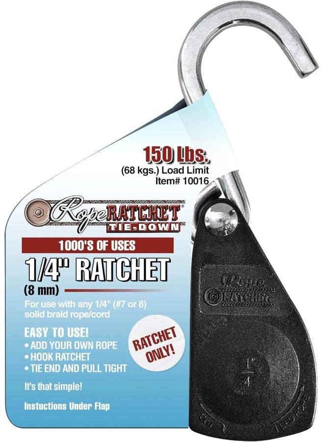 Rope Ratchet 1/4" Heavy-Duty Ratcheting Tie Down Rope Hanger with Hooks - Image 1