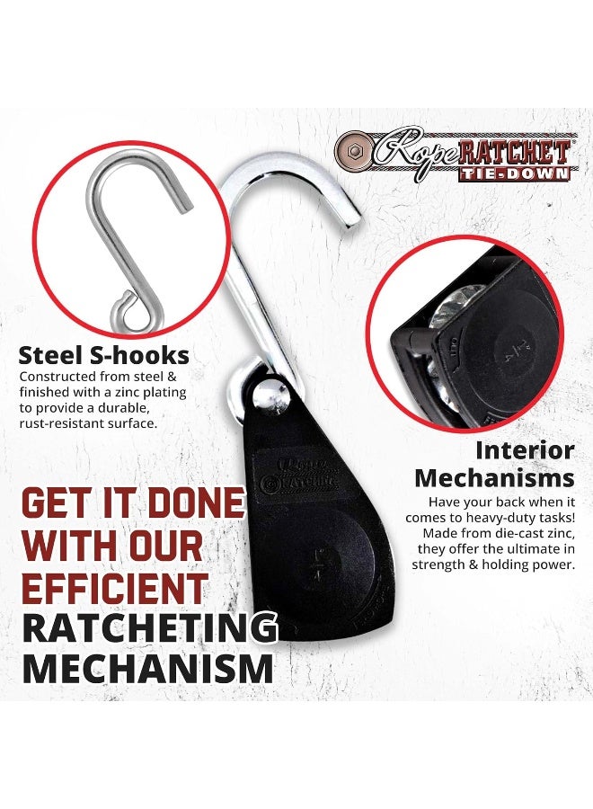 Rope Ratchet 1/4" Heavy-Duty Ratcheting Tie Down Rope Hanger with Hooks - Image 5
