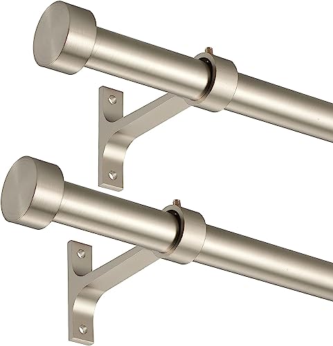 Lwiiom 2-Pack Curtain Rod for Windows 28-48",Adjustable Window Curtain Rods with Premium Aluminum End Cap Finials and Full Surround Brackets,3/4"(0.062Feet) Diameter,Brushed Nickel Drapery Rods for Curtains - Image 1