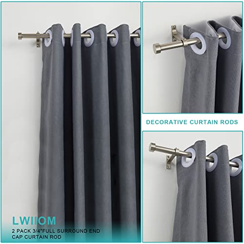 Lwiiom 2-Pack Curtain Rod for Windows 28-48",Adjustable Window Curtain Rods with Premium Aluminum End Cap Finials and Full Surround Brackets,3/4"(0.062Feet) Diameter,Brushed Nickel Drapery Rods for Curtains - Image 2