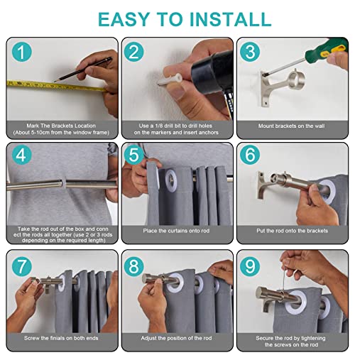 Lwiiom 2-Pack Curtain Rod for Windows 28-48",Adjustable Window Curtain Rods with Premium Aluminum End Cap Finials and Full Surround Brackets,3/4"(0.062Feet) Diameter,Brushed Nickel Drapery Rods for Curtains - Image 5