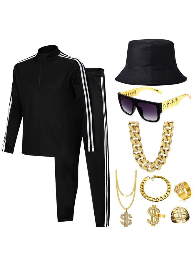 Men's Tracksuits Sweatsuits Accessories Set Zip Track Suit Costume Outfits 80s Hip Hop Rapper Rocker Disco for Party - Image 1